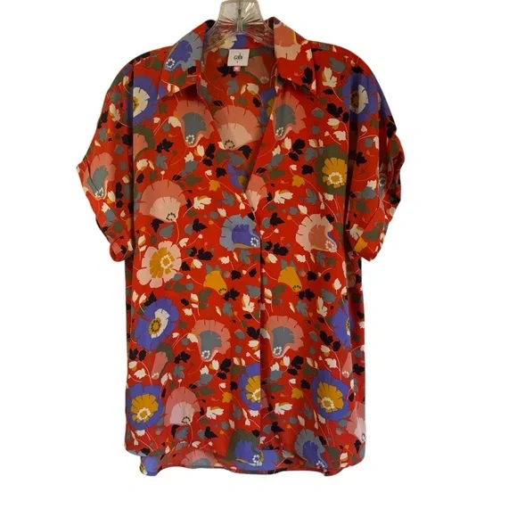CABI #5892 Visionary Replay Womens Orange Floral V-neck Shirt Size Small - Picture 2 of 9